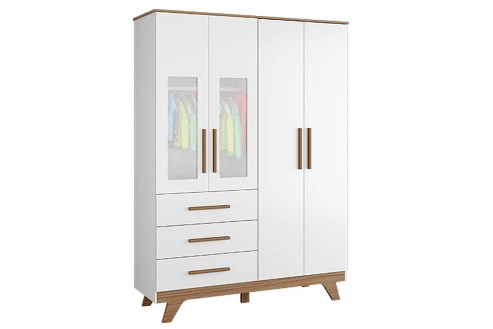 Guarda Roupa Infantil c/4 Portas (2 Cristal) e 4 Gavetas Retrô PerobaBranco/Amendoa Guarda Roupa Infantil c/4 Portas (2 Cristal) e 4 Gavetas Retrô PerobaBranco/Amendoa