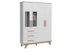 Guarda Roupa Infantil c/4 Portas (2 Cristal) e 4 Gavetas Retrô Peroba