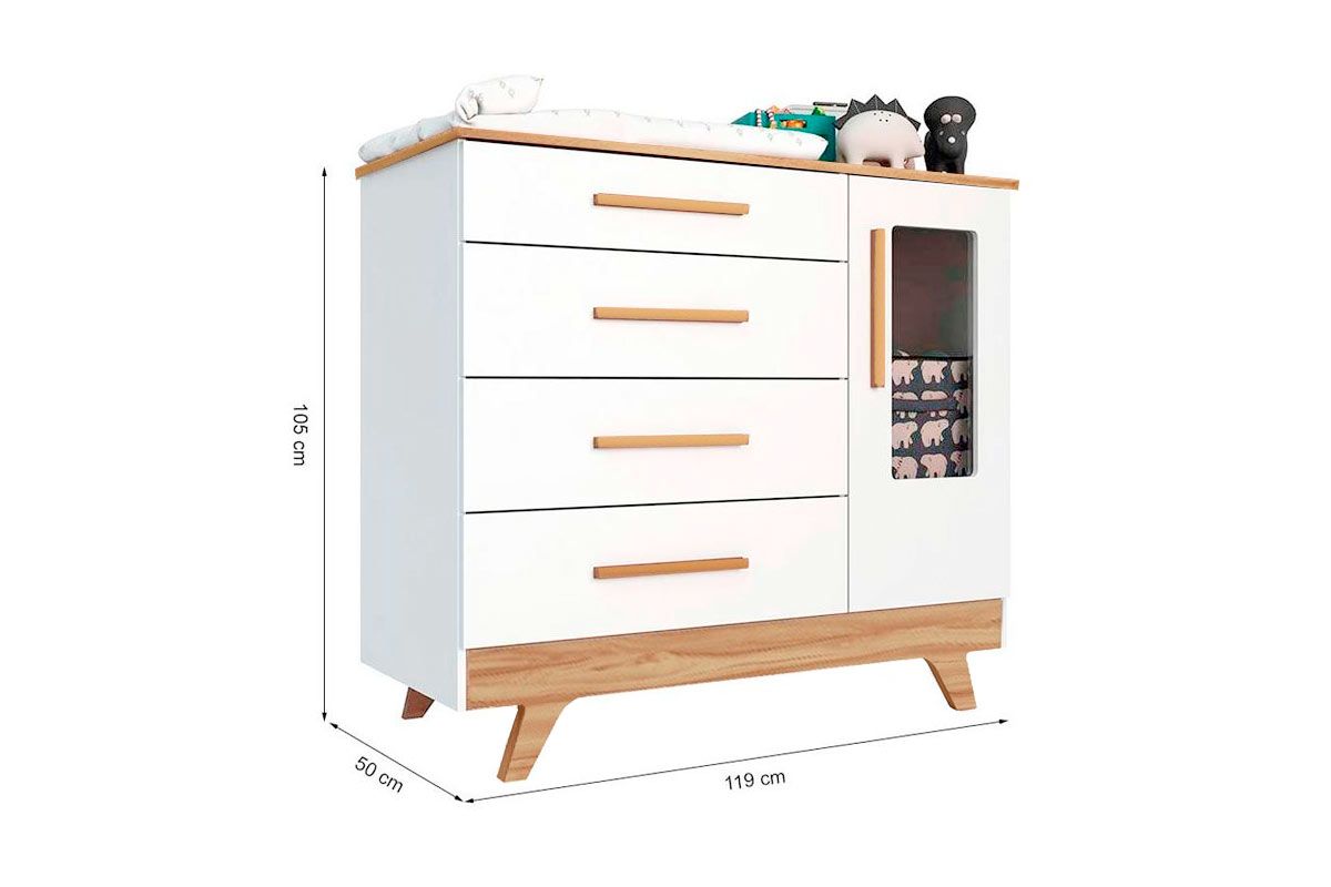 Cômoda Infantil Retrô c/1 Porta e 4 Gavetas - Peroba Cômoda Infantil Retrô c/1 Porta e 4 Gavetas - Peroba