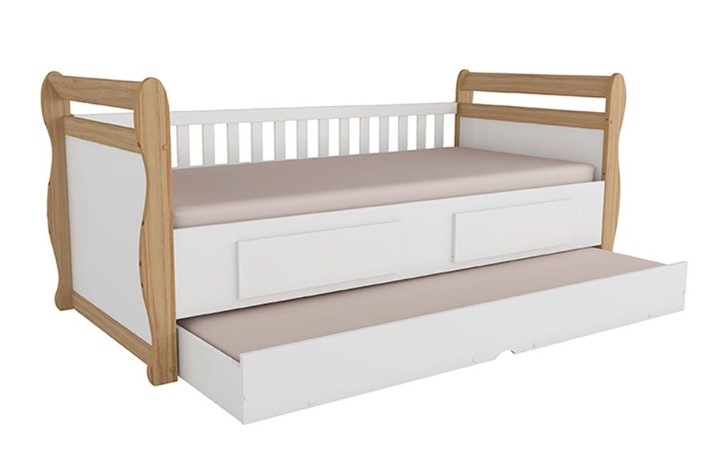 Cama Solteiro de Babá Maria c/2 Gavetas e Auxiliar Peroba Cama Solteiro de Babá Maria c/2 Gavetas e Auxiliar Peroba