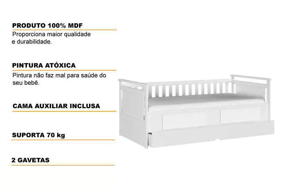 Cama Solteiro de Babá Maria c/2 Gavetas e Auxiliar Peroba Cama Solteiro de Babá Maria c/2 Gavetas e Auxiliar Peroba
