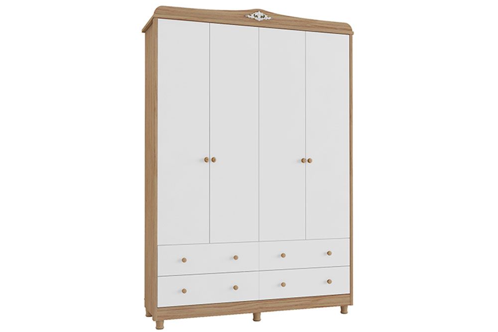 Guarda Roupa Infantil Elô c/4 Portas e 4 Gavetas PerobaBranco/Amendoa