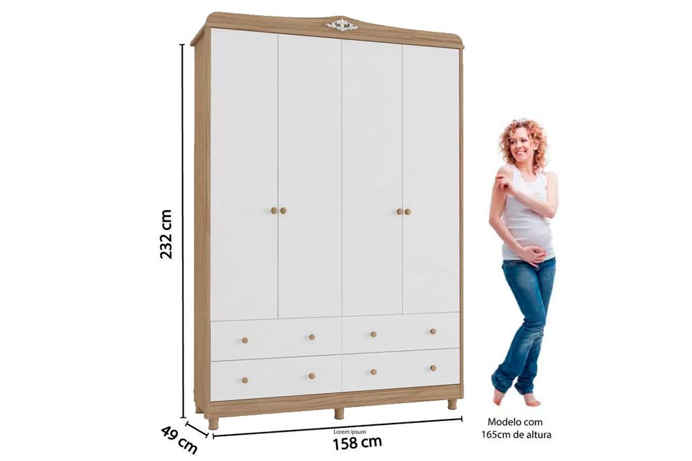 Guarda Roupa Infantil Elô c/4 Portas e 4 Gavetas Peroba Guarda Roupa Infantil Elô c/4 Portas e 4 Gavetas Peroba