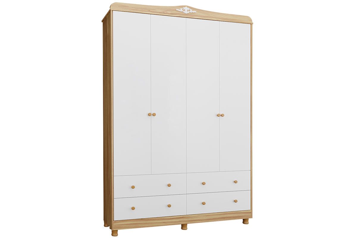 Guarda Roupa Infantil Elô c/4 Portas e 4 Gavetas PerobaBranco/Amendoa