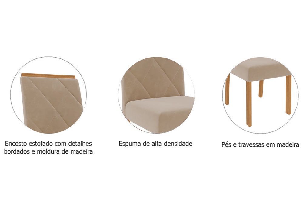 Sala Jantar Mesa Flora c/ Tampo Madeirado 95x95cm e 4 Cadeiras Fernanda - Cimol
