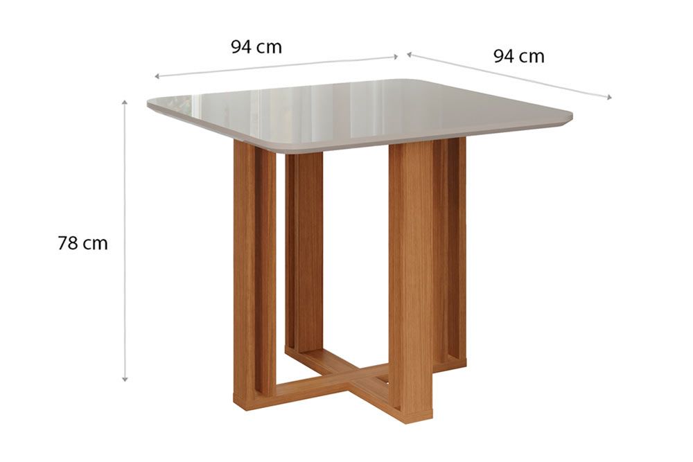 Sala Jantar Mesa Flora c/ Tampo Madeirado 95x95cm e 4 Cadeiras Fernanda - Cimol