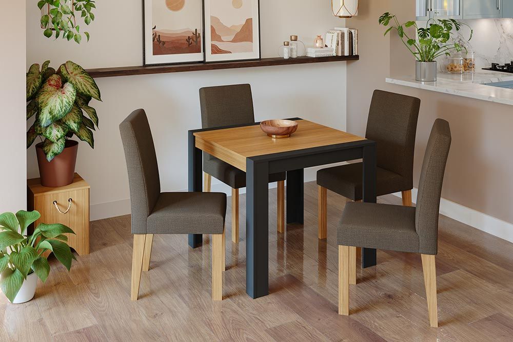 Sala Jantar Mesa Grace c/ Tampo Madeirado 90x90cm e 4 Cadeiras Maia - Cimol