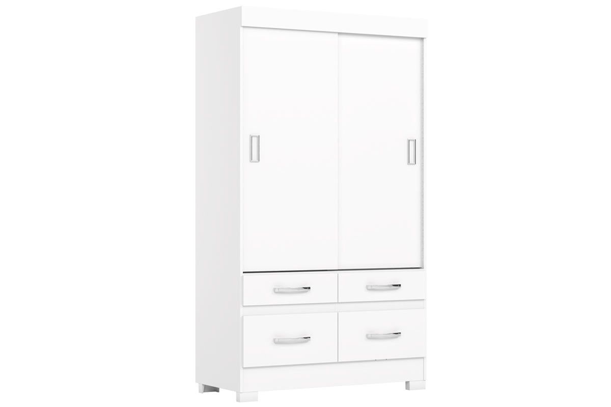 Guarda Roupa Solteiro 2 Portas de Correr e 4 Gavetas c/Pés Briz BE25 HennBranco