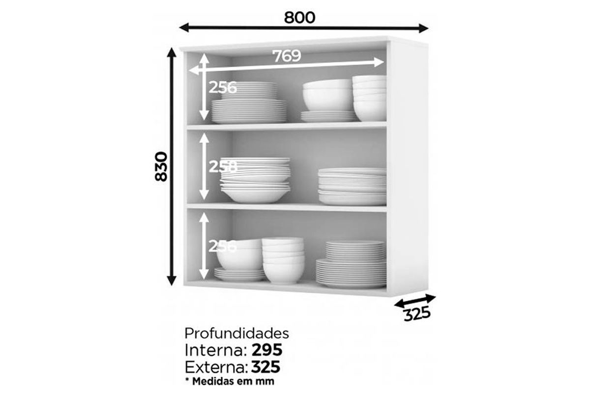 Armário Aéreo Cozinha Henn Americana c/2 Portas c/Vidro 80cm