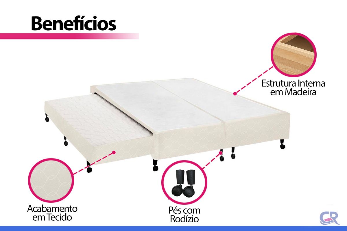 Cama Box c/Auxiliar Castor Tecido Clean Cama Box c/Auxiliar Castor Tecido Clean