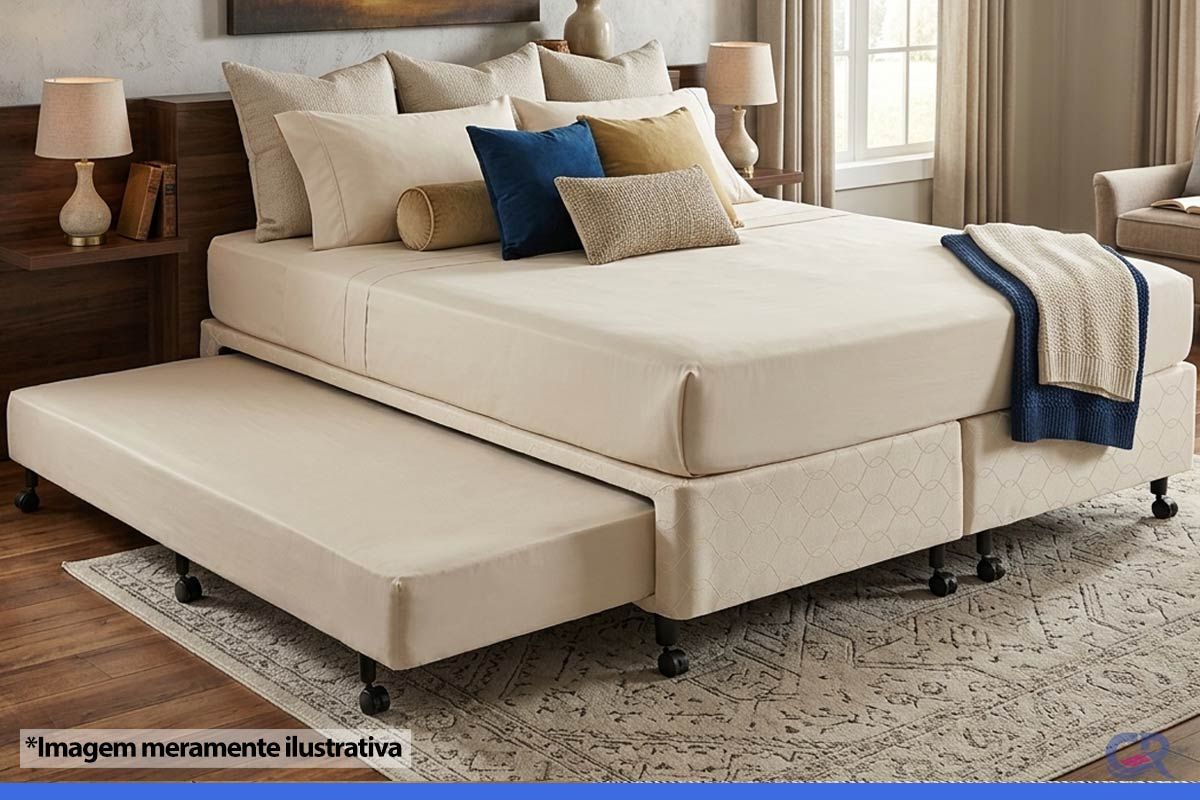 Cama Box c/Auxiliar Castor Tecido Clean Cama Box c/Auxiliar Castor Tecido Clean
