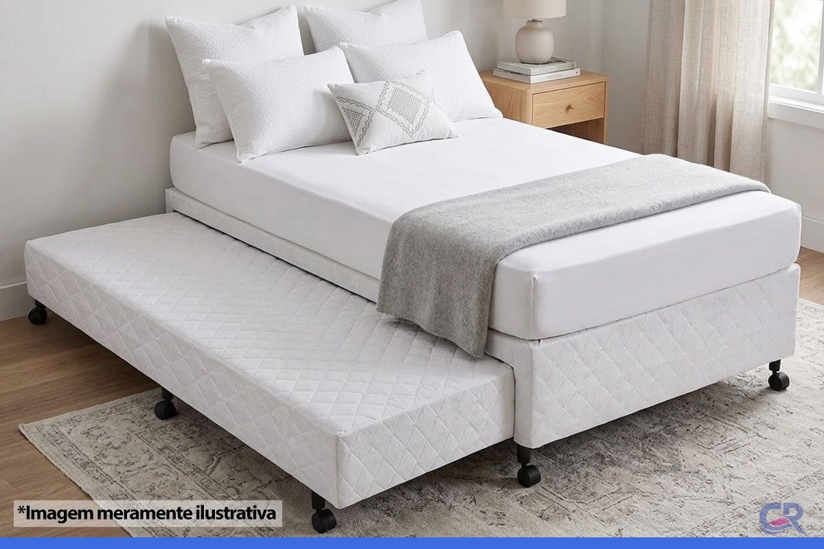 Cama Box c/Auxiliar Castor Tecido White Cama Box c/Auxiliar Castor Tecido White