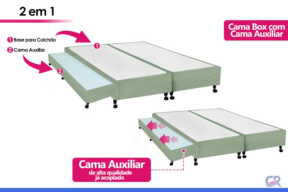 Cama Box c/Auxiliar Castor Tecido Green
