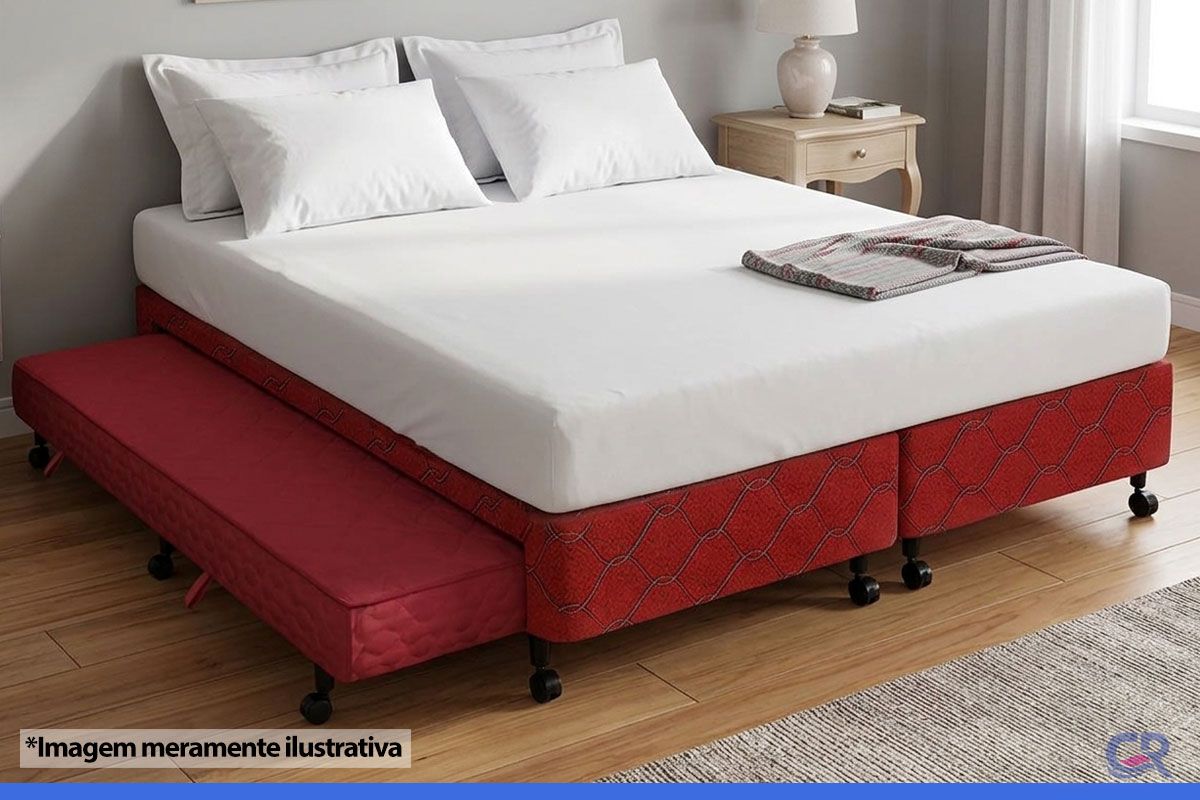 Cama Box c/Auxiliar Castor Tecido Wine Cama Box c/Auxiliar Castor Tecido Wine
