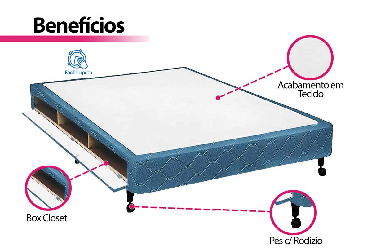 Cama Box Closet Castor Poli Tecido Blue Cama Box Closet Castor Poli Tecido Blue