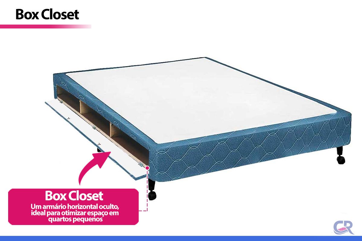 Cama Box Closet Castor Poli Tecido Blue Cama Box Closet Castor Poli Tecido Blue