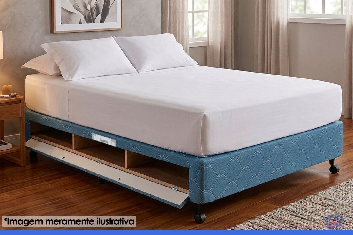 Cama Box Closet Castor Poli Tecido Blue Cama Box Closet Castor Poli Tecido Blue