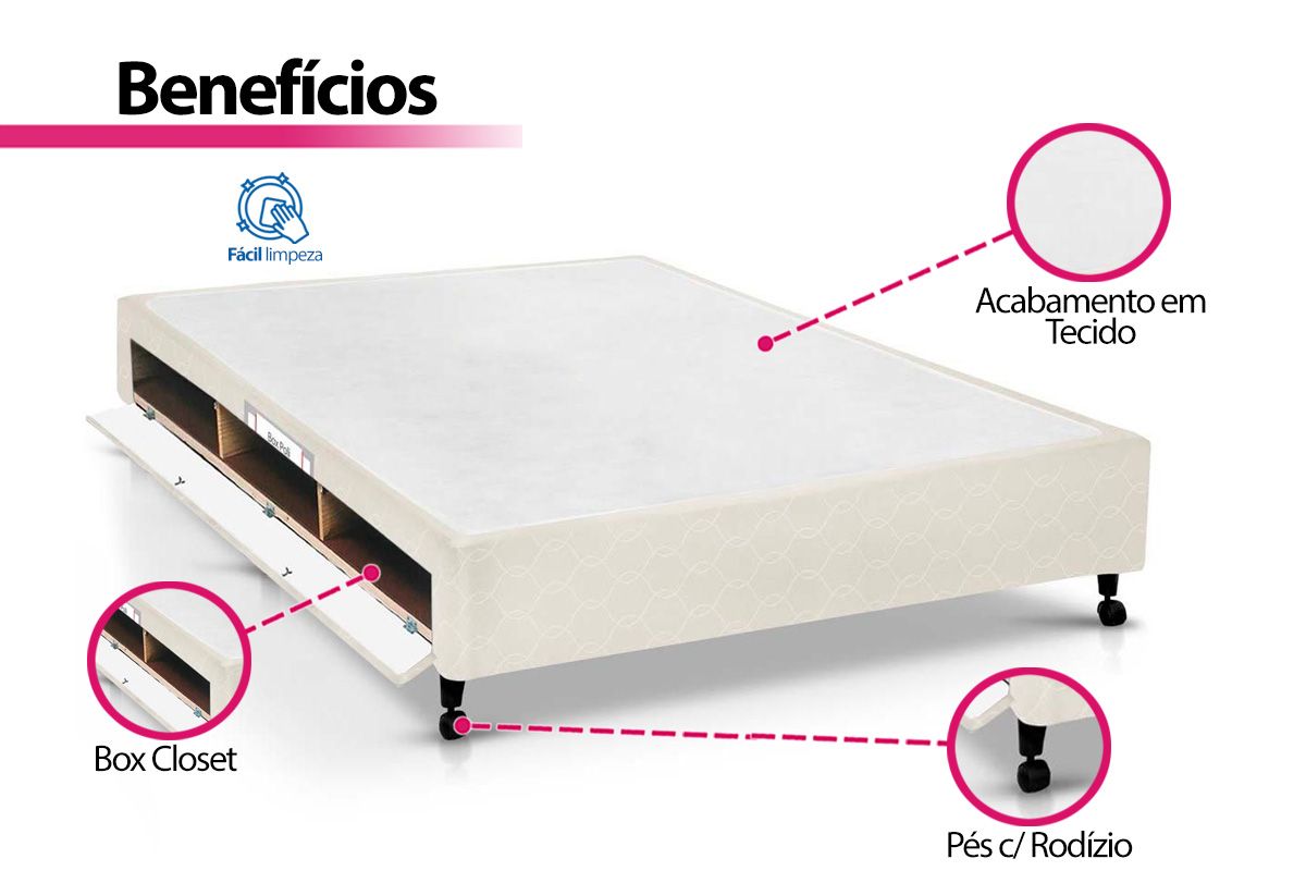 Cama Box Closet Castor Poli Tecido Clean Cama Box Closet Castor Poli Tecido Clean