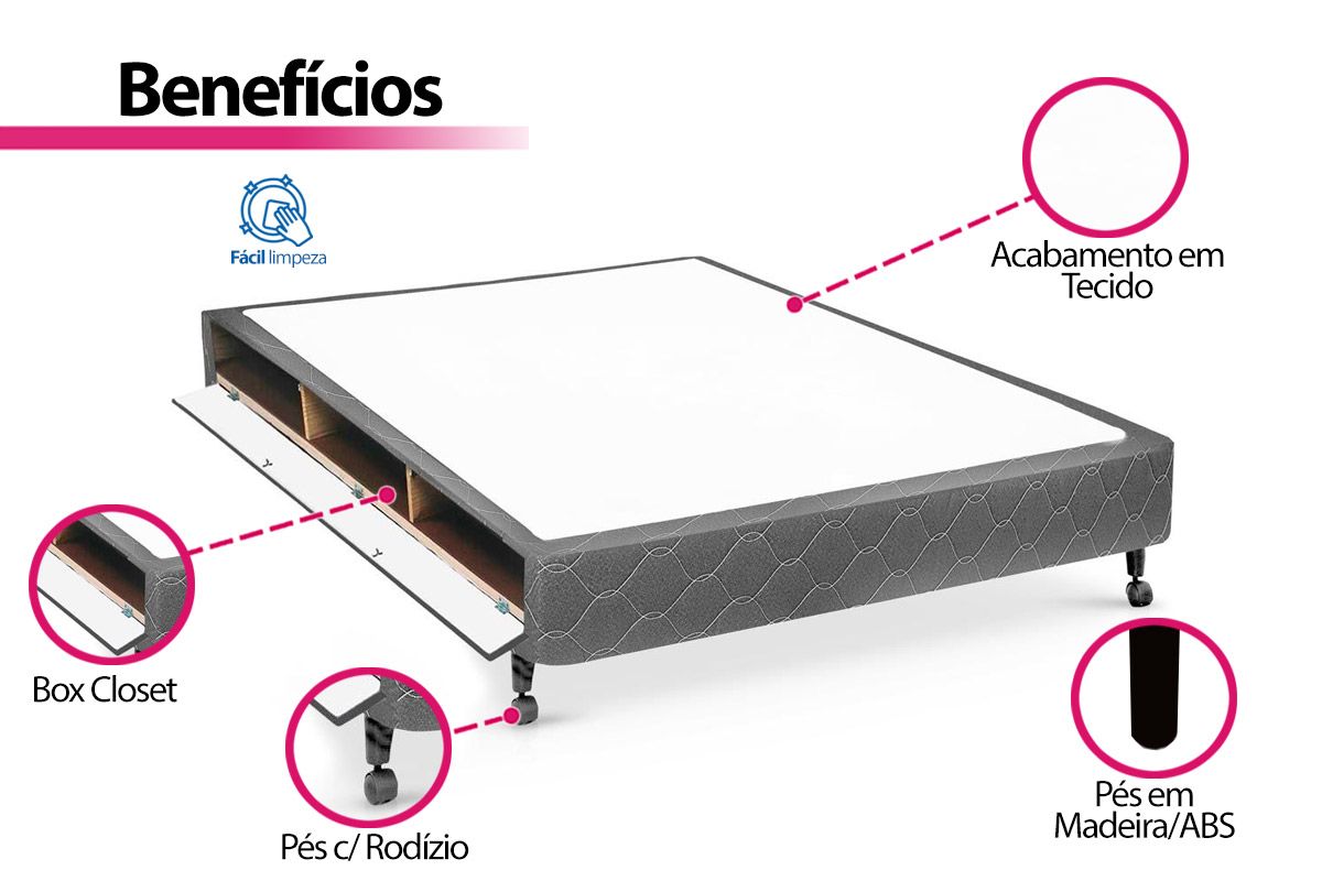 Cama Box Closet Castor Poli Tecido Gray Cama Box Closet Castor Poli Tecido Gray