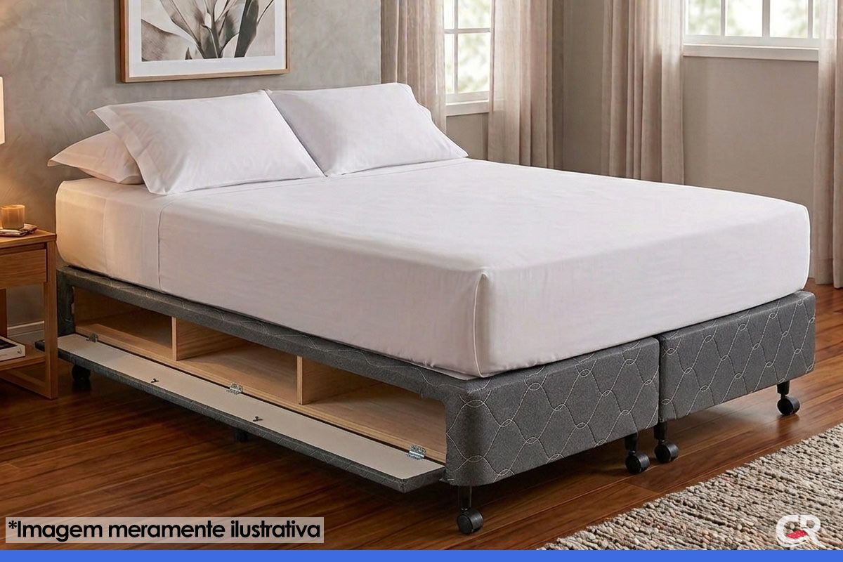 Cama Box Closet Castor Poli Tecido Gray Cama Box Closet Castor Poli Tecido Gray