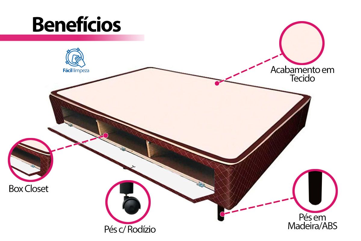 Cama Box Closet Castor Poli Tecido Brown Cama Box Closet Castor Poli Tecido Brown
