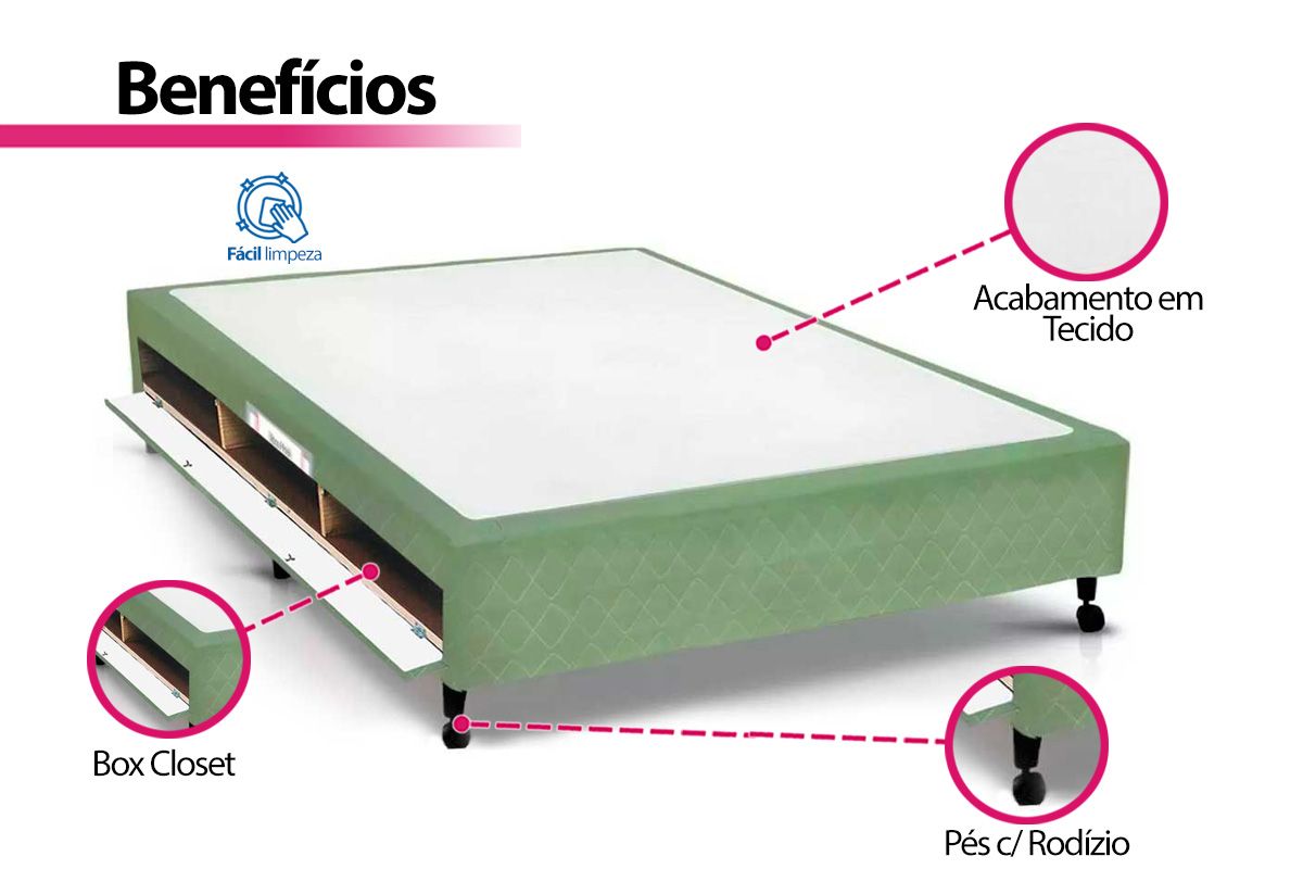 Cama Box Closet Castor Poli Tecido Green Cama Box Closet Castor Poli Tecido Green