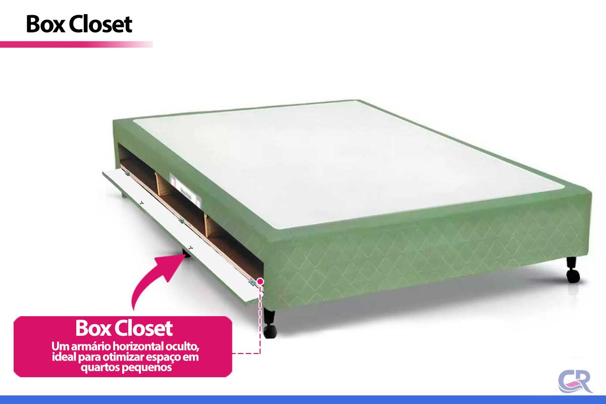 Cama Box Closet Castor Poli Tecido Green Cama Box Closet Castor Poli Tecido Green
