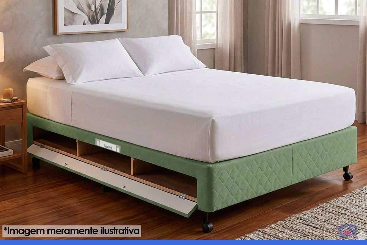 Cama Box Closet Castor Poli Tecido Green Cama Box Closet Castor Poli Tecido Green