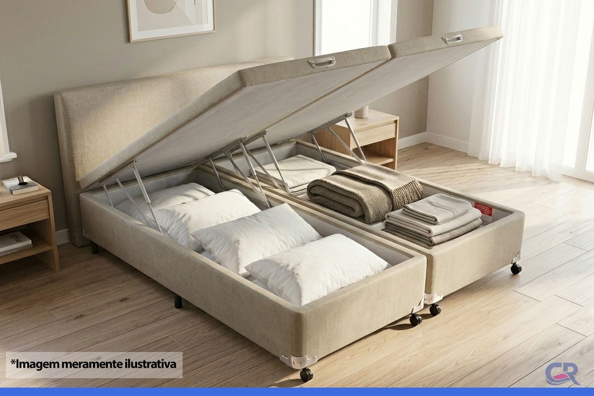 Cama Box Baú Castor Linho Clean