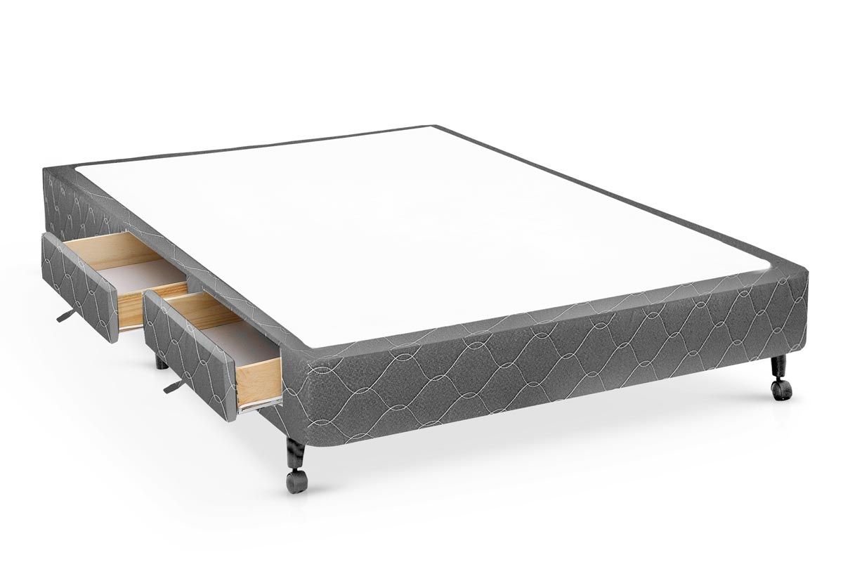 Cama Box Castor Poli Gray2 Gavetas Casal - 138x188x27