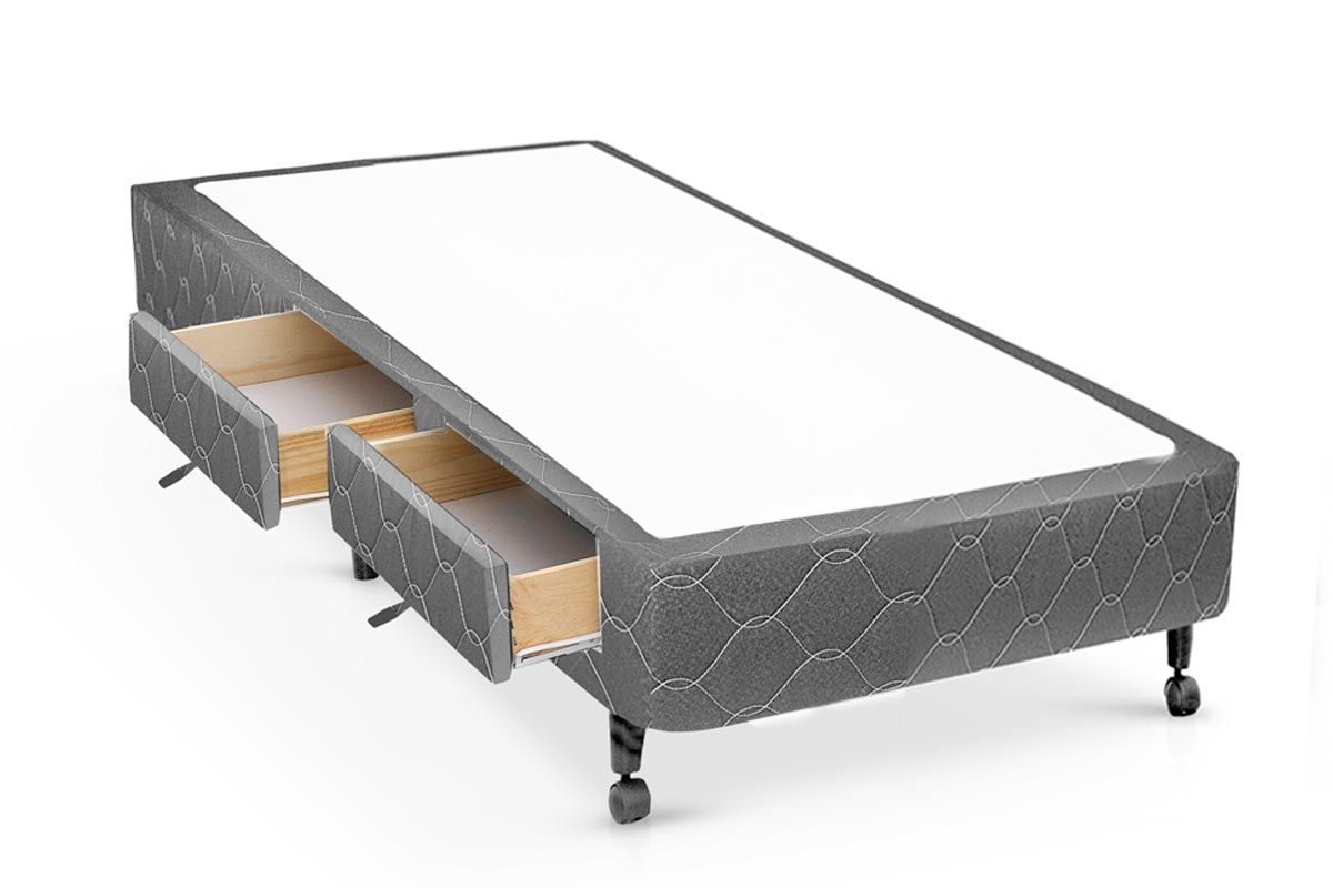 Cama Box Castor Poli Gray2 Gavetas Solteiro - 88x188x27