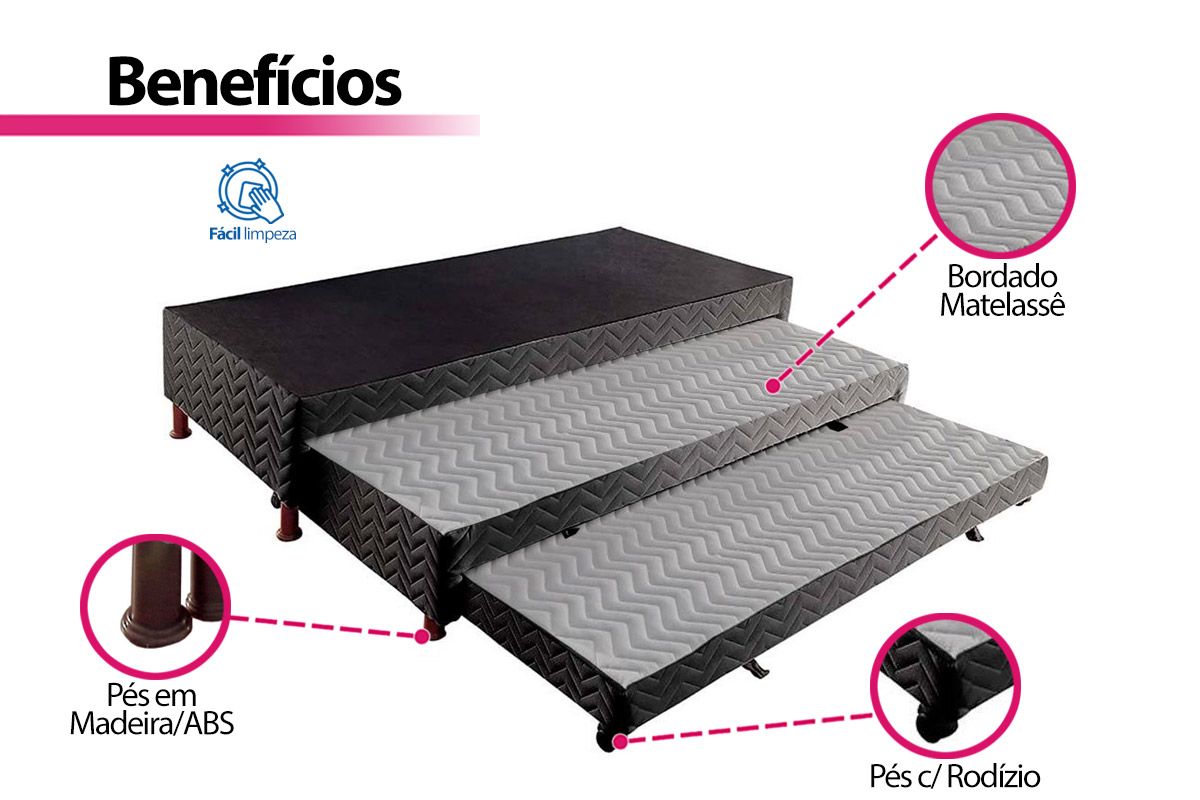 Cama Box c/2 Auxiliares Tribox Black Paropas Cama Box c/2 Auxiliares Tribox Black Paropas