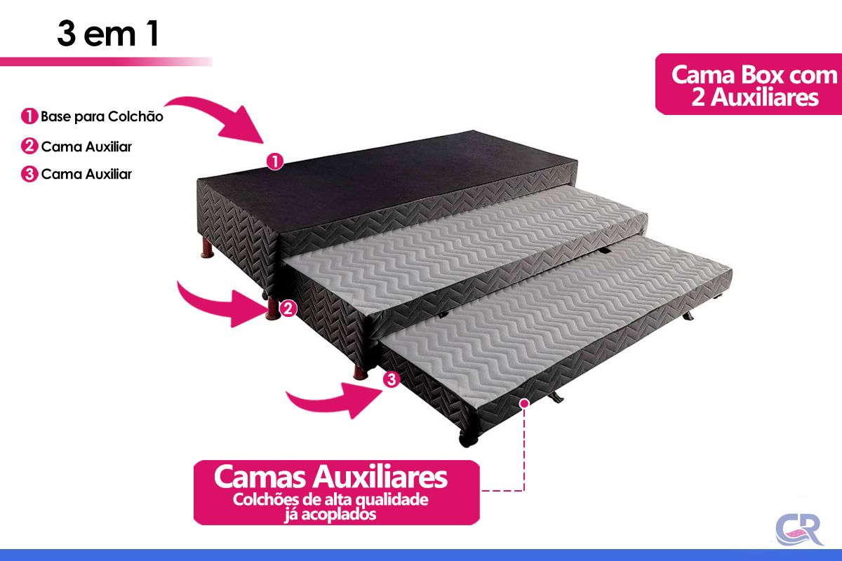 Cama Box c/2 Auxiliares Tribox Black Paropas Cama Box c/2 Auxiliares Tribox Black Paropas