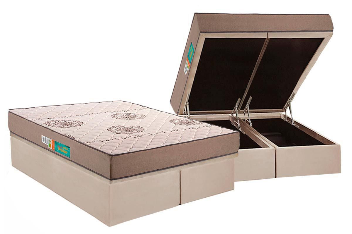 Cama Box Baú CRC +Colchão Espuma D33 Pérola Polar