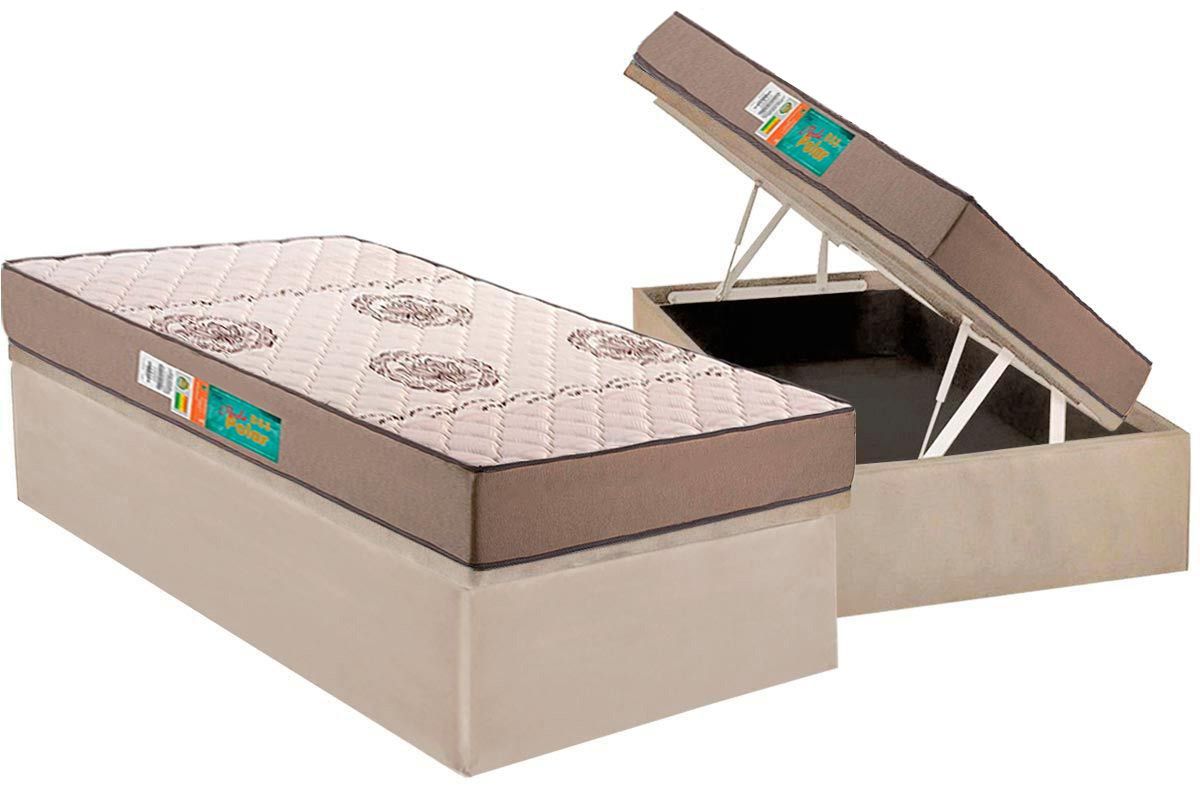 Cama Box Baú CRC +Colchão Espuma D33 Pérola Polar