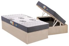 Cama Box Baú Filhão +Colchão Espuma D45 Pérola Polar
