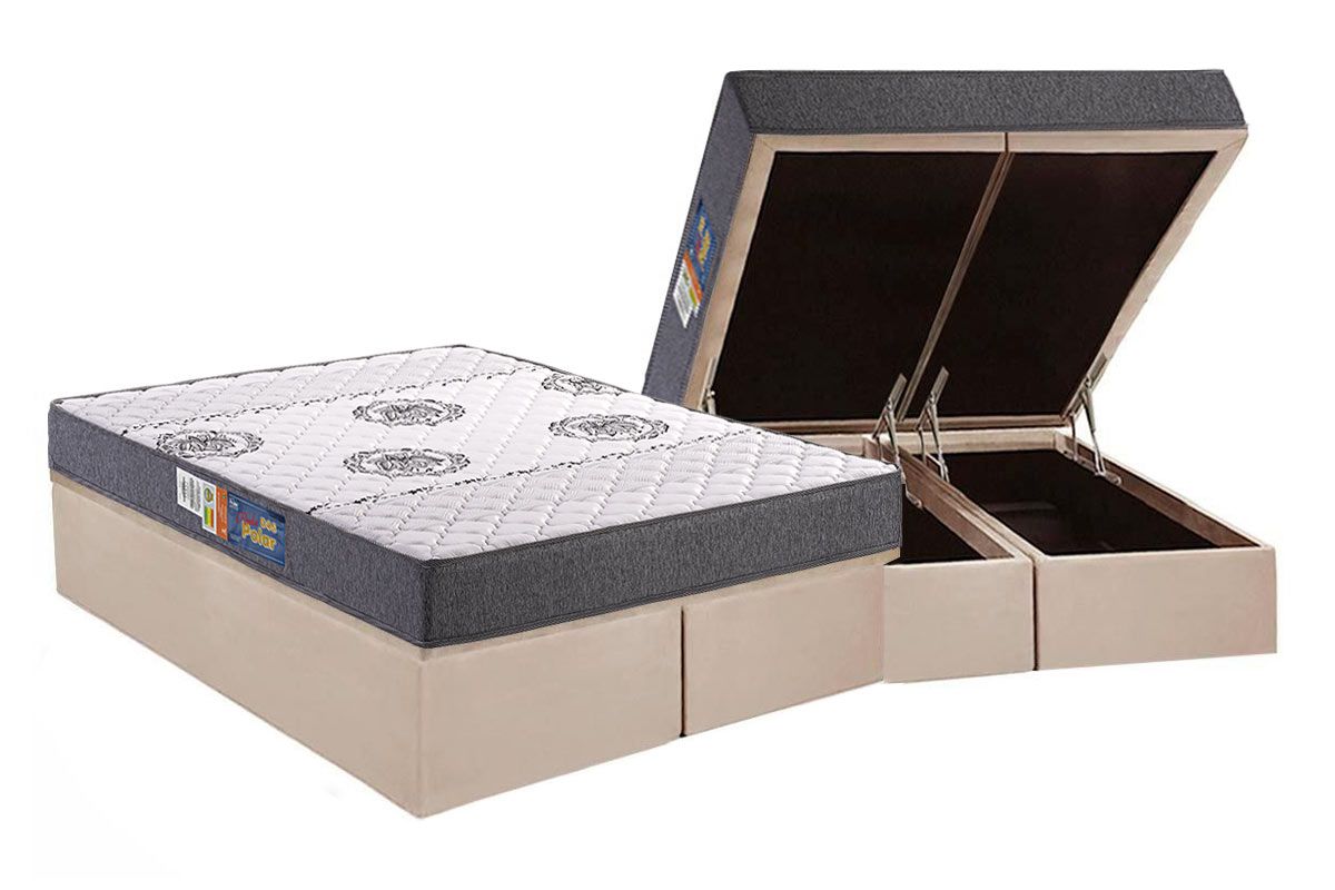 Cama Box Baú CRC +Colchão Espuma D45 Pérola Polar