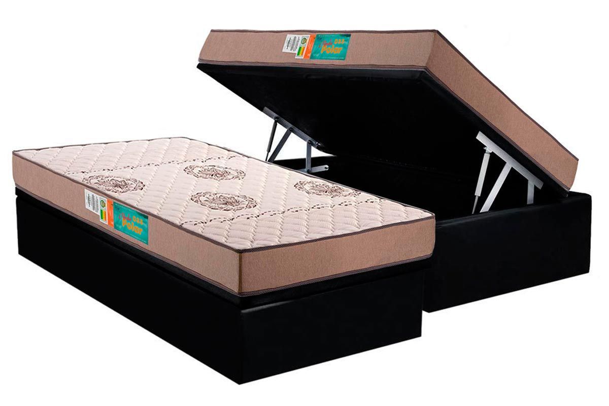 Cama Box Baú CRC +Colchão Espuma D33 Pérola Polar