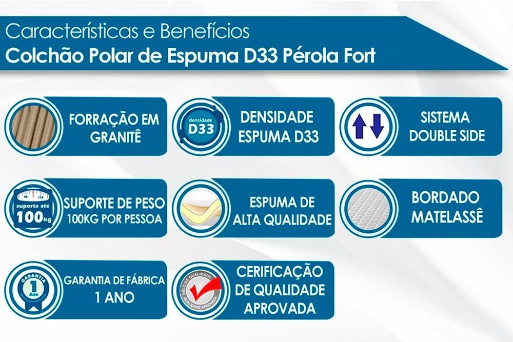 Cama Box Baú CRC +Colchão Espuma D33 Pérola Polar