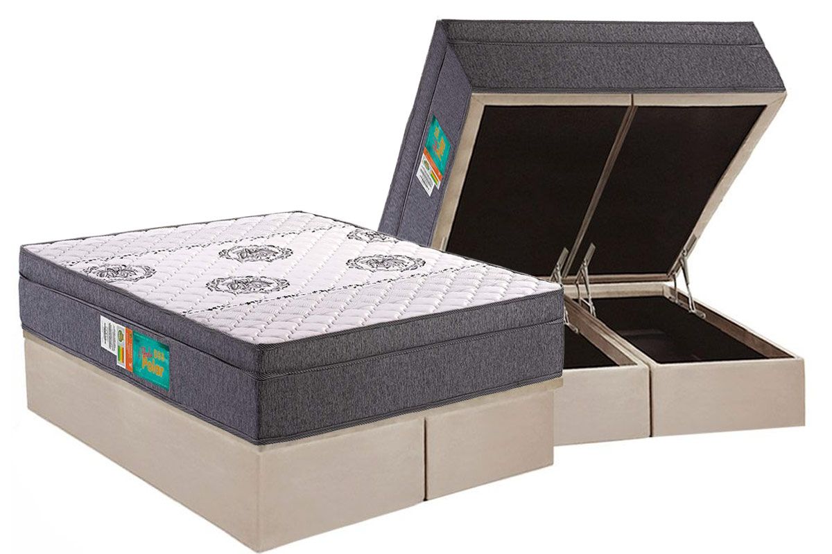 Cama Box Baú CRC +Colchão Espuma D33 Pérola Polar
