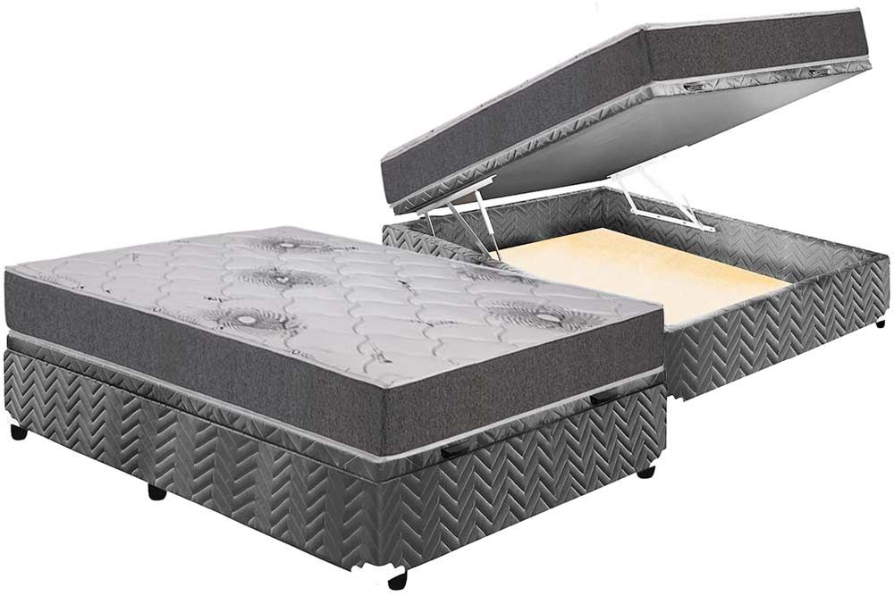 Cama Box Baú CRC +Colchão Espuma D33 Pérola Polar