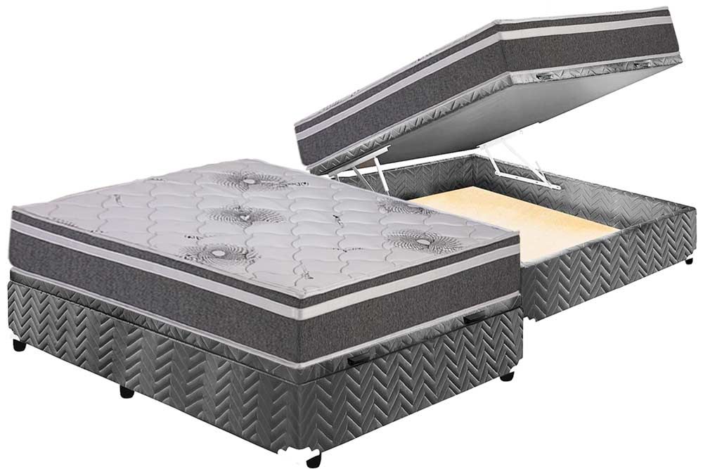 Cama Box Baú CRC +Colchão Espuma D33 Pérola Polar