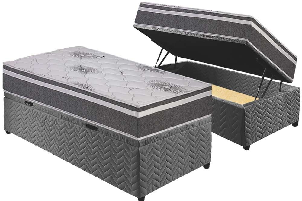 Cama Box Baú CRC +Colchão Espuma D33 Pérola Polar