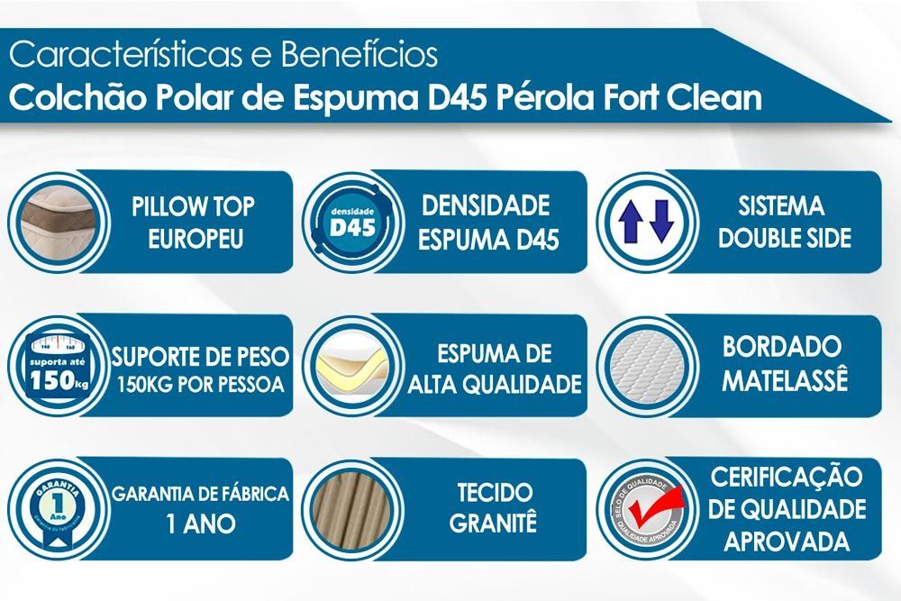 Cama Box CRC +Colchão Espuma D45 Pérola Fort Polar