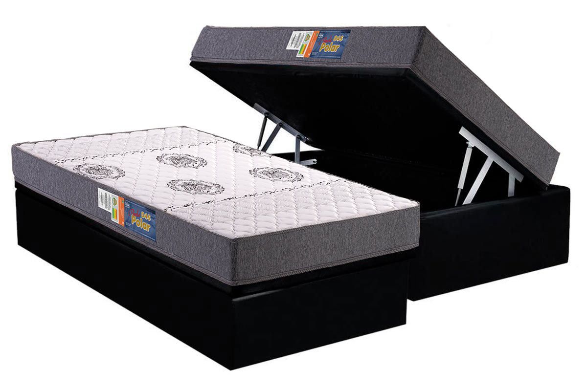 Cama Box Baú CRC +Colchão Espuma D45 Pérola Polar