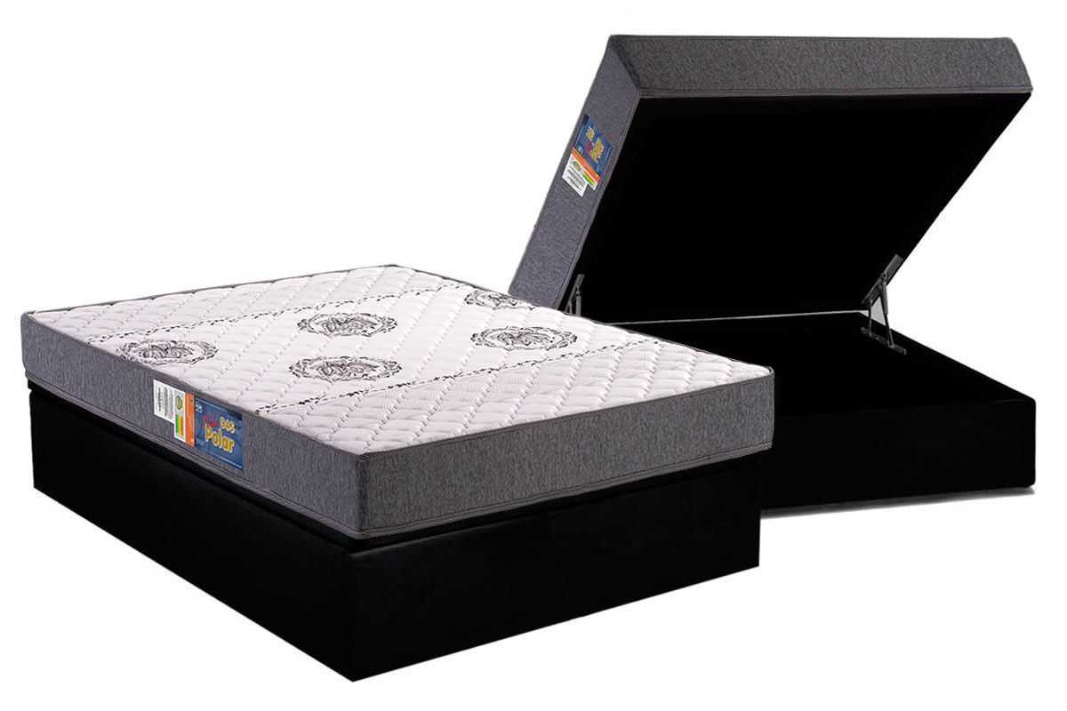 Cama Box Baú CRC +Colchão Espuma D45 Pérola Polar