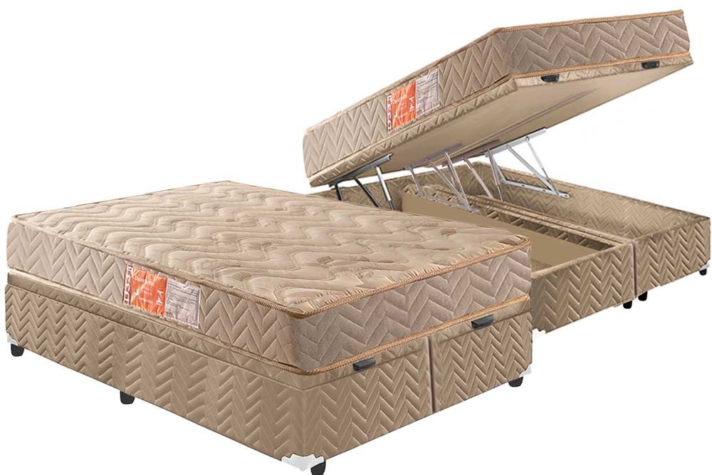 Cama Box Baú: Colchão Espuma D33 Paropas Pasquale + Base CRC Suede Clean
