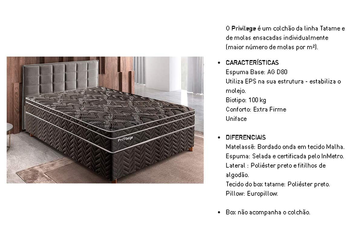 Cama Box Baú CRC +Colchão Molas Privilege Paropas
