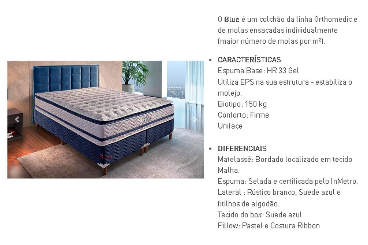 Cama Box Baú CRC +Colchão Molas Blue Paropas