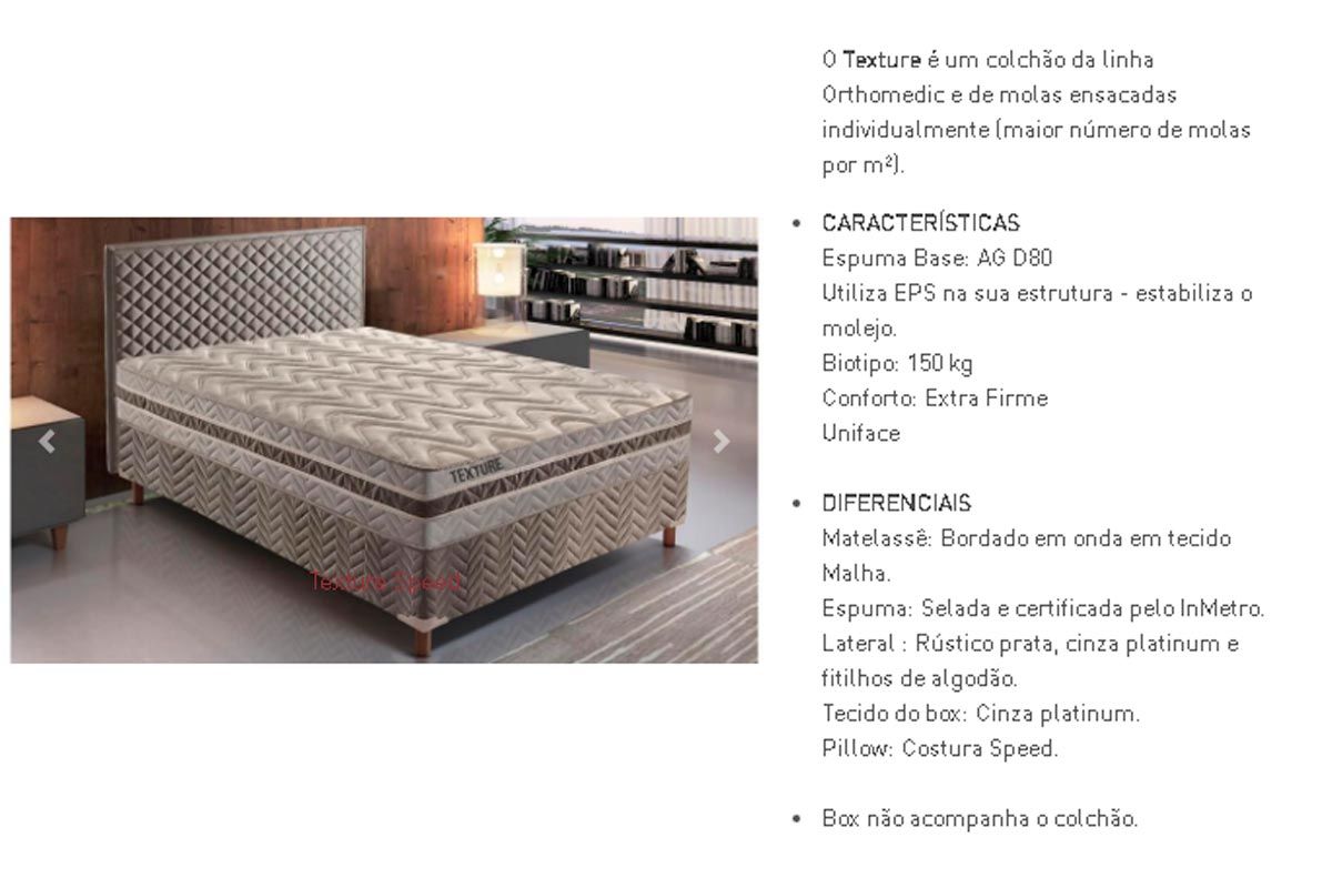 Cama Box Baú CRC +Colchão Molas Texture Paropas